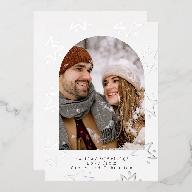 Weihnachts-Star-Foto Personalisiert Folien Feiertagskarte (Vorderseite/Rückseite)