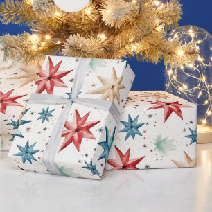 Weihnachts-Star-Ornamente Rot Blau Moderne Weihnac Geschenkpapier
