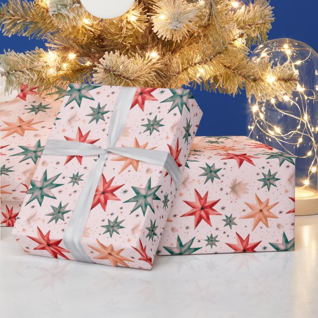 Weihnachts-Star-Ornamente Rot Blau Moderne Weihnac Geschenkpapier (Feiertage)