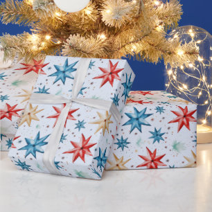 Weihnachts-Star-Ornamente Rot Blau Moderne Weihnac Geschenkpapier