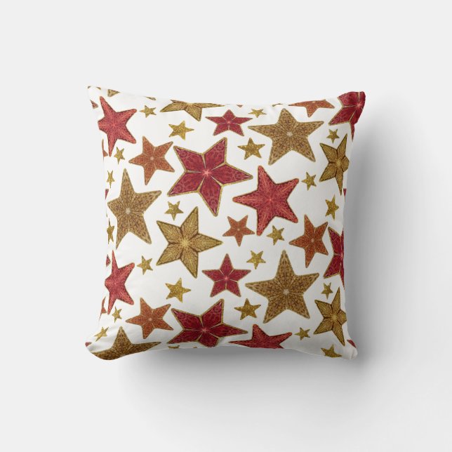 Weihnachts-Star Red Gold Modernes Rustikales Bauer Kissen (Vorderseite)