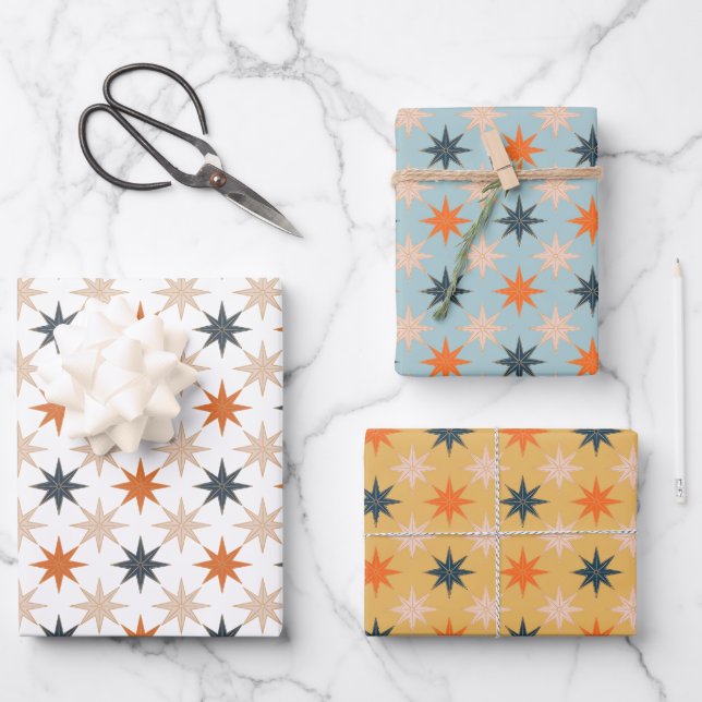 Weihnachts-Star-Urlaubsmuster Geschenkpapier Set (Vorderseite)