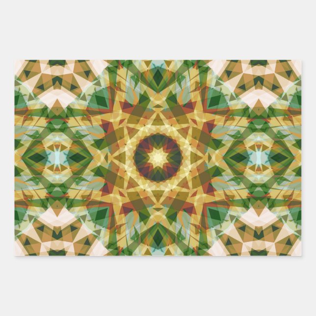 Weihnachts-Star Winter Green Fall Brown Gold Yello Geschenkpapier Set (Vorderseite)