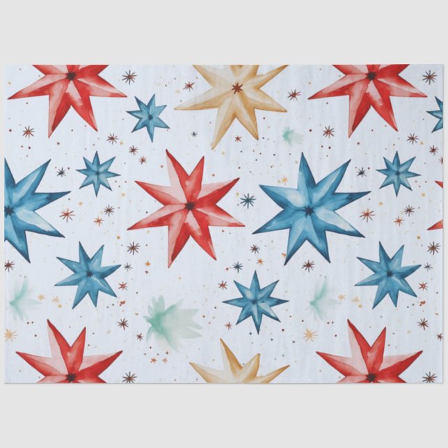 Weihnachts-Stars und Schneeflocken Seidenpapier (Vorderseite)