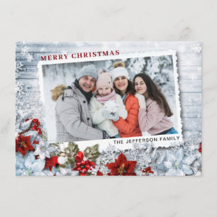 Weihnachts-Stechpalme Kiefern-Rustikale Foto-Feier Feiertagskarte