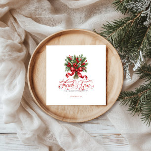 Weihnachts-Stechpalme Rote Schleife Danke Rot Typo Serviette
