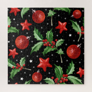 Weihnachts-Stechpalme-Schnee-Sterne nahtlos