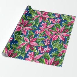 Weihnachts-Stechpalme und Blumenmuster  Geschenkpapier