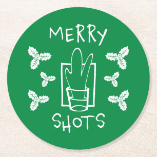 Weihnachts-Stechpalme und ein funkelndes Glas Runder Pappuntersetzer