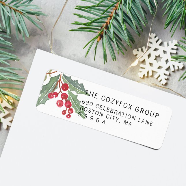 Weihnachts-Stechpalmen-Beeren-Rücksendeadresse (Christmas Holly Berry Return Address Label)