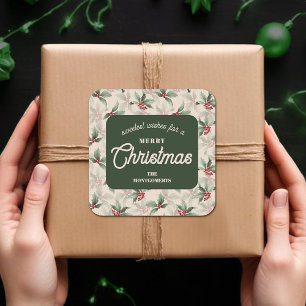 Weihnachts-Stechpalmen-Beeren-selbstgemachte-Leben Quadratischer Aufkleber