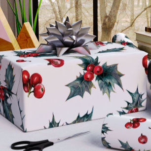 Weihnachts-Stechpalmen-Geschenkpapier Geschenkpapier