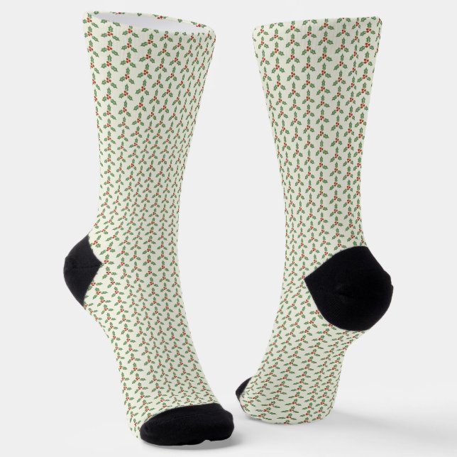 Weihnachts-Stechpalmen-Muster Grüne Stechpalme Rot Socken (Gewinkelt)