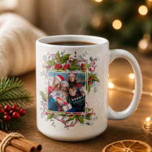 Weihnachts-Stechpalmen-Zweig-Fotomug Kaffeetasse