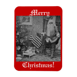 Weihnachts-Stereobild Santa & Amerikanische Flagge Magnet