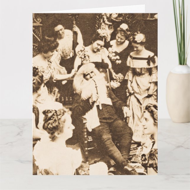 Weihnachts-Stereoview Santa und die Damen Karte (Vorderseite)