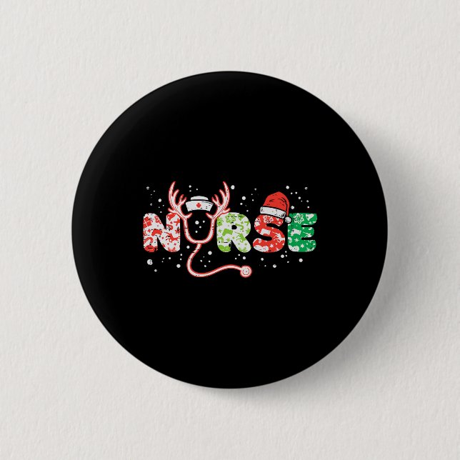Weihnachts-Stethoscope Nurses Xmas Scrub Top Button (Vorderseite)
