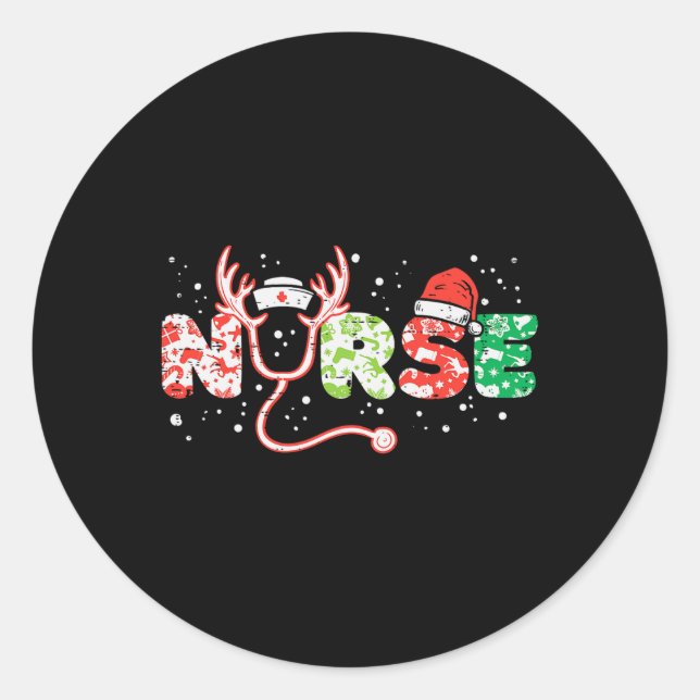 Weihnachts-Stethoscope Nurses Xmas Scrub Top Runder Aufkleber (Vorderseite)
