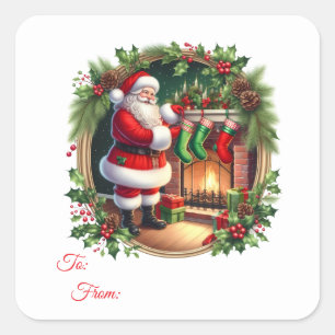 Weihnachts-Sticker-Geschenkanhänger Quadratischer Aufkleber