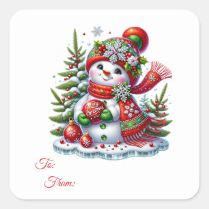Weihnachts-Sticker-Geschenkanhänger Quadratischer Aufkleber
