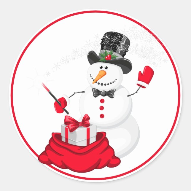 Weihnachts-Stickers-Snowman Runder Aufkleber (Vorderseite)