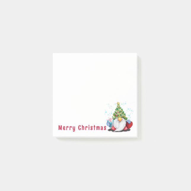 Weihnachts-Sticky-Notizen Gnome mit Weihnachtsbaum Post-it Klebezettel (Vorderseite)