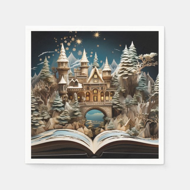 Weihnachts-Storybook Burg Pop-Up Papier Napkin Serviette (Vorderseite)