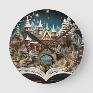 Weihnachts-Storybook Burg Pop-Up Wunderland Runde Wanduhr