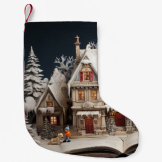 Weihnachts Storybook Manor mit Kind & Hund Kleiner Weihnachtsstrumpf