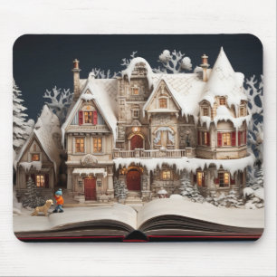 Weihnachts Storybook Manor mit Kind & Hund Mousepad