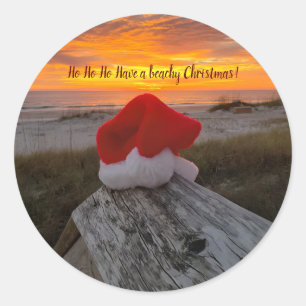 Weihnachts-Strandaufkleber mit Weihnachtsmannmütze Runder Aufkleber