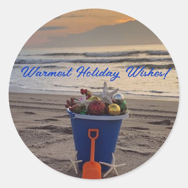 Weihnachts-Strandaufkleber Runder Aufkleber (Vorderseite)