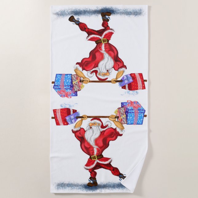 Weihnachts Strandhandtuch Bodybuilder Santa mit Ge (Vorderseite)