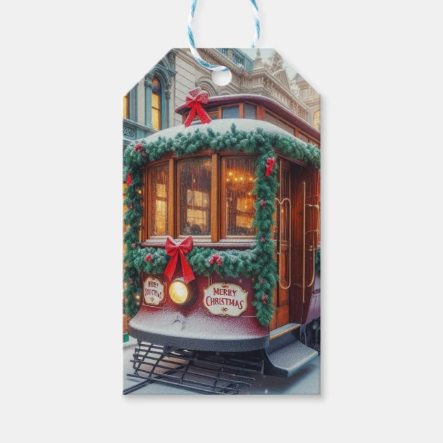 Weihnachts-Streetcar im Schnee Geschenkanhänger (Vorderseite)