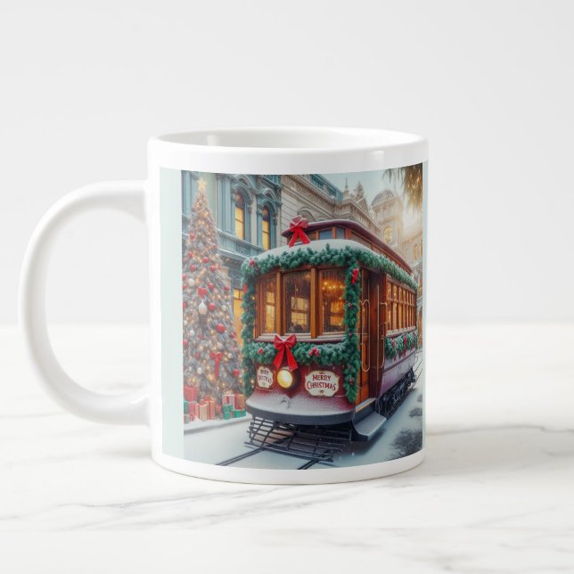 Weihnachts-Streetcar im Schnee Jumbo-Tasse (Links)