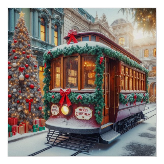 Weihnachts-Streetcar im Schnee Poster (Vorderseite)