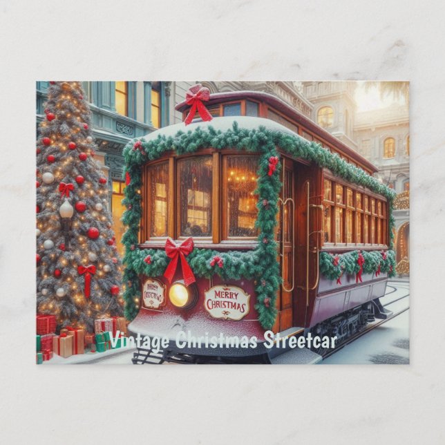 Weihnachts-Streetcar im Schnee Postkarte (Vorderseite)