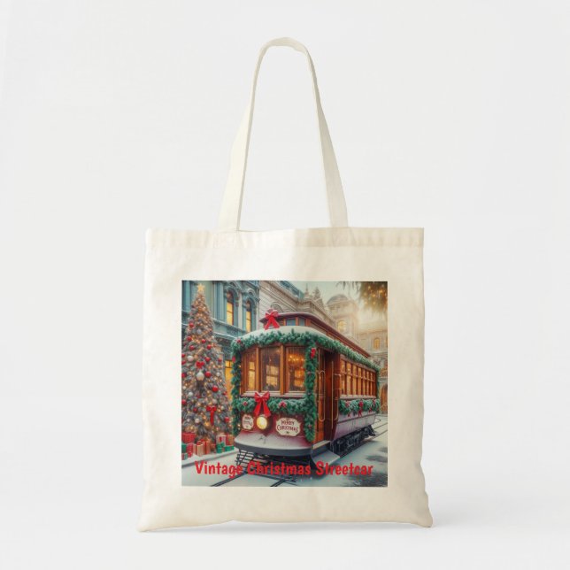 Weihnachts-Streetcar im Schnee Tragetasche (Vorne)