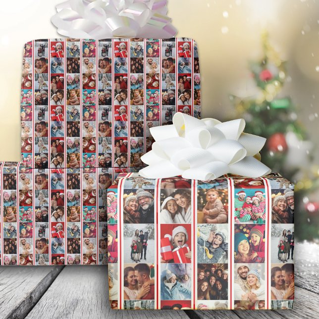 Weihnachts-Streifen Foto Collage Urlaub Geschenkpapier (Von Creator hochgeladen)