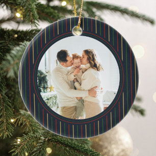 Weihnachts-Streifen-Foto-Ornament Keramik Ornament