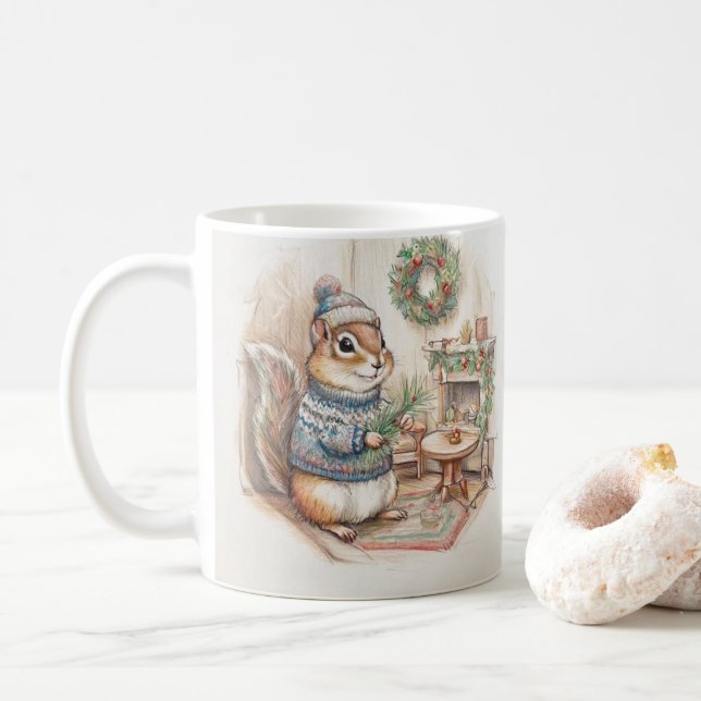 Weihnachts-Streifenhörnchen im Pullover  Kaffeetasse (Mit Donut)