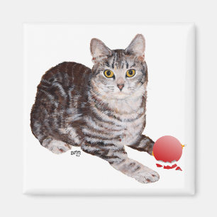 Weihnachts-Streifentabby-Katze mit Schmuckstück Magnet