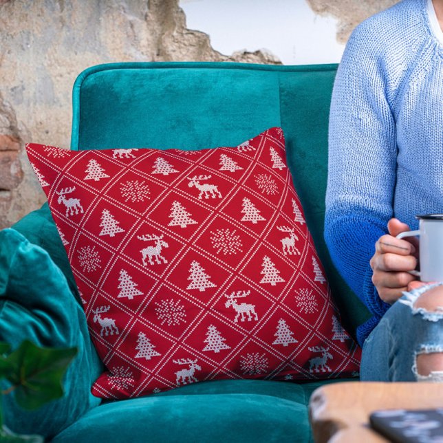 Weihnachts-Strick Elche Tree Roter Winter Urlaub Kissen (Von Creator hochgeladen)