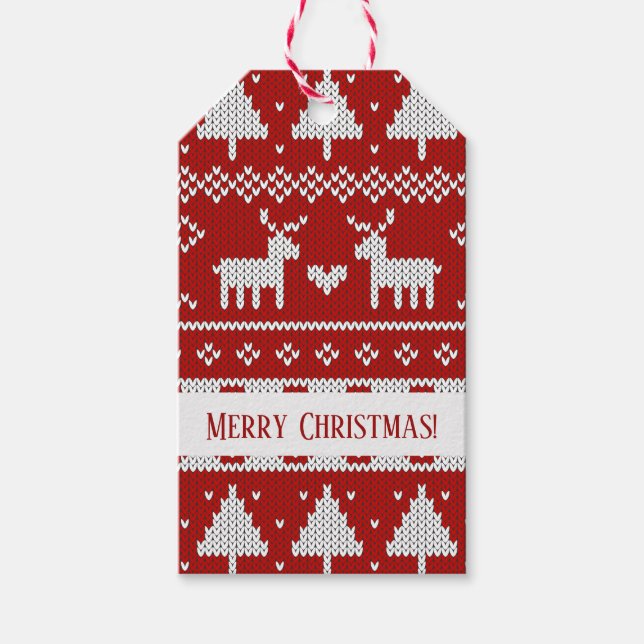 Weihnachts-Strickhirsch-Pullover-Geschenkanhänger Geschenkanhänger (Vorderseite)
