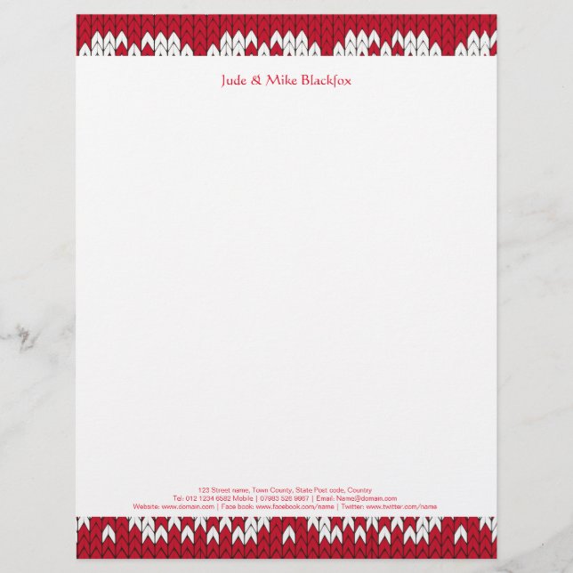 Weihnachts-Strickmuster Briefkopf (Vorderseite)