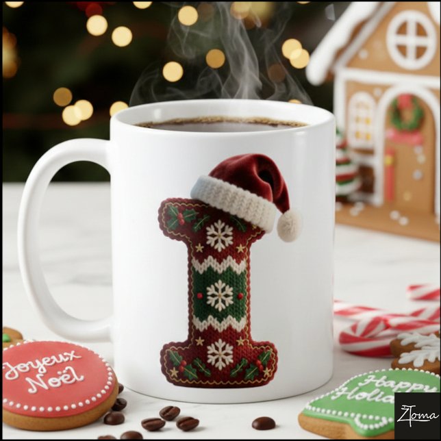 Weihnachts-Strickpullover-Buchstabe I mit Santa-Hu Kaffeetasse (Von Creator hochgeladen)