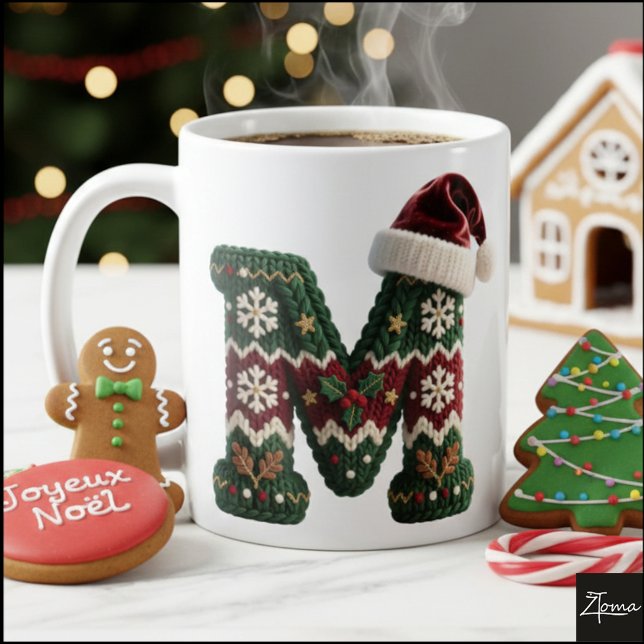 Weihnachts-Strickpullover-Buchstabe N Santa-Hut Kaffeetasse (Von Creator hochgeladen)