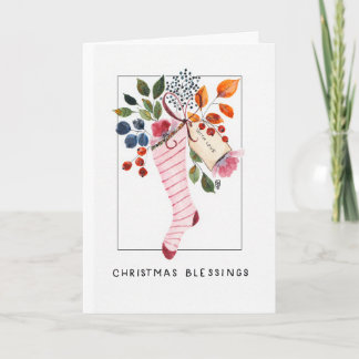 Weihnachts-Strumpf, Aquarelldruck Karte