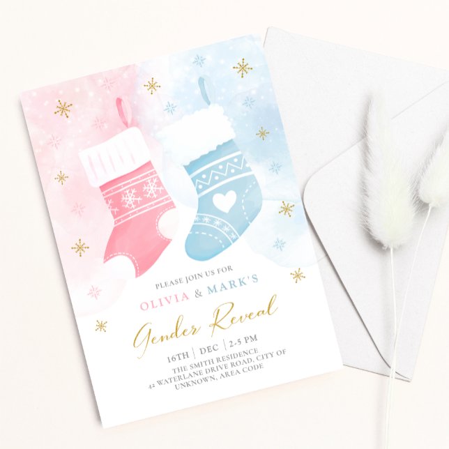 Weihnachts-Strumpf Baby Gender Reveal Party Einlad Einladung (Von Creator hochgeladen)