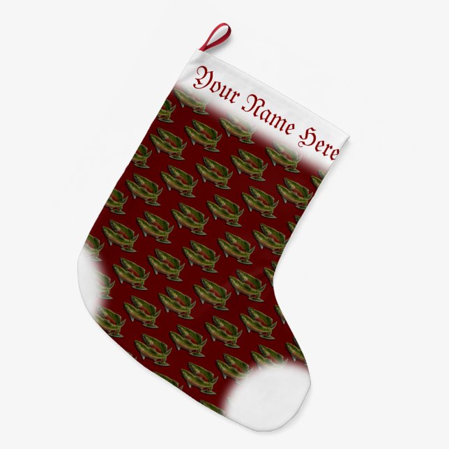 Weihnachts-Strumpf Custom Lachs Strumpf Großer Weihnachtsstrumpf (Vorderansicht (hängend))